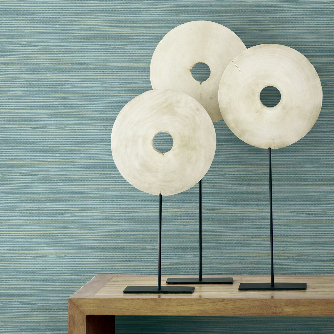 Bondi Teal Grasscloth Texture Wallpaper by Warner Designer