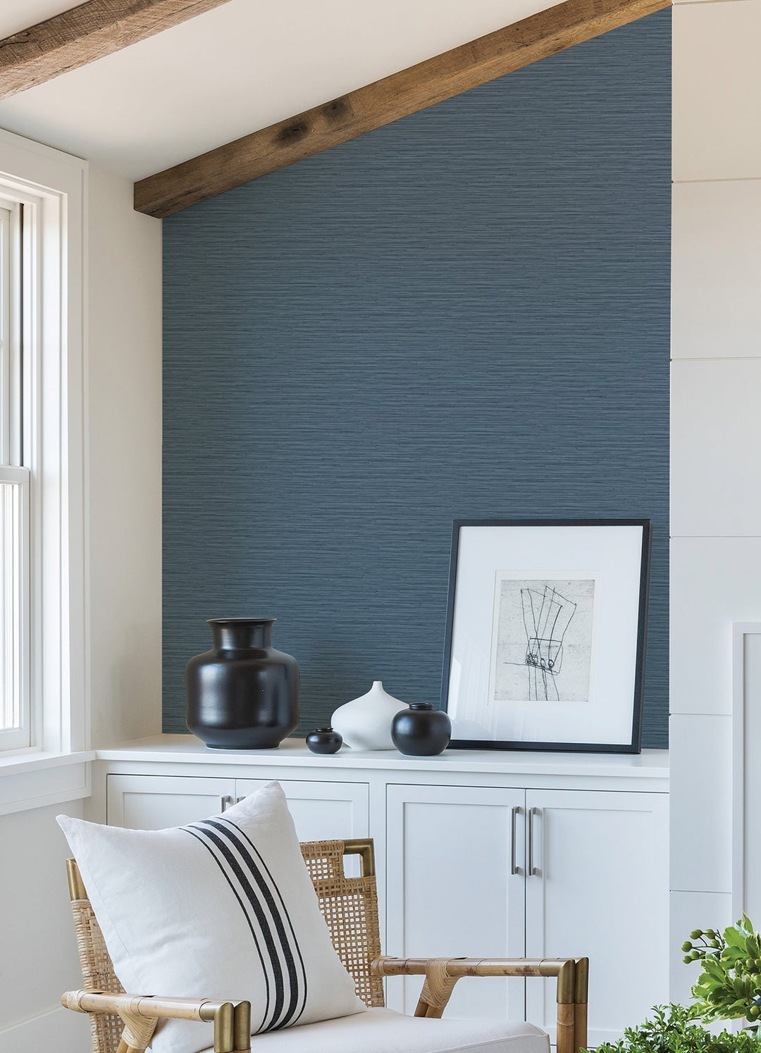 Rushmore Blue Faux Grasscloth Wallpaper by A-Street Prints Designer
