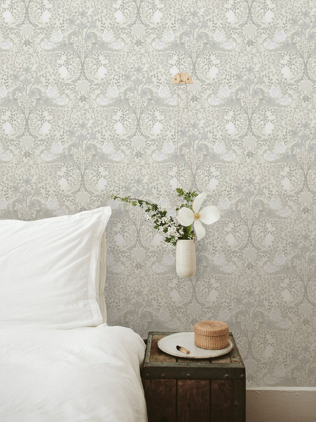 Froso Light Grey Garden Damask Wallpaper by A-Street Prints Designer