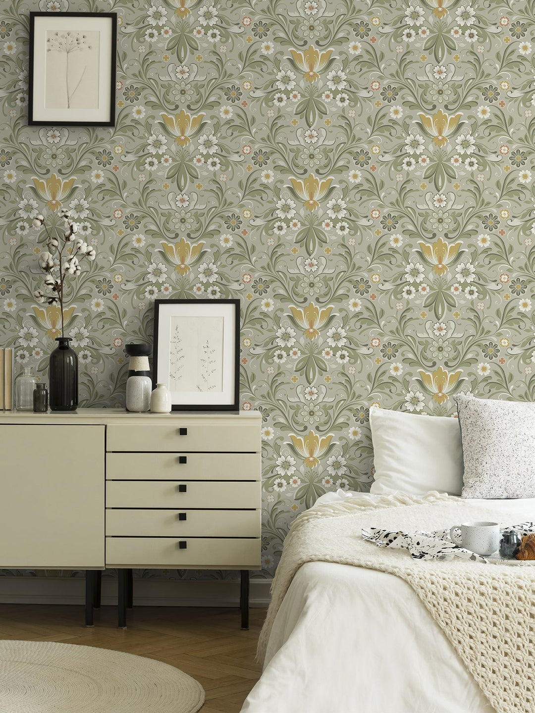 Ostanskar Green Retro Floral Wallpaper by A-Street Prints Designer