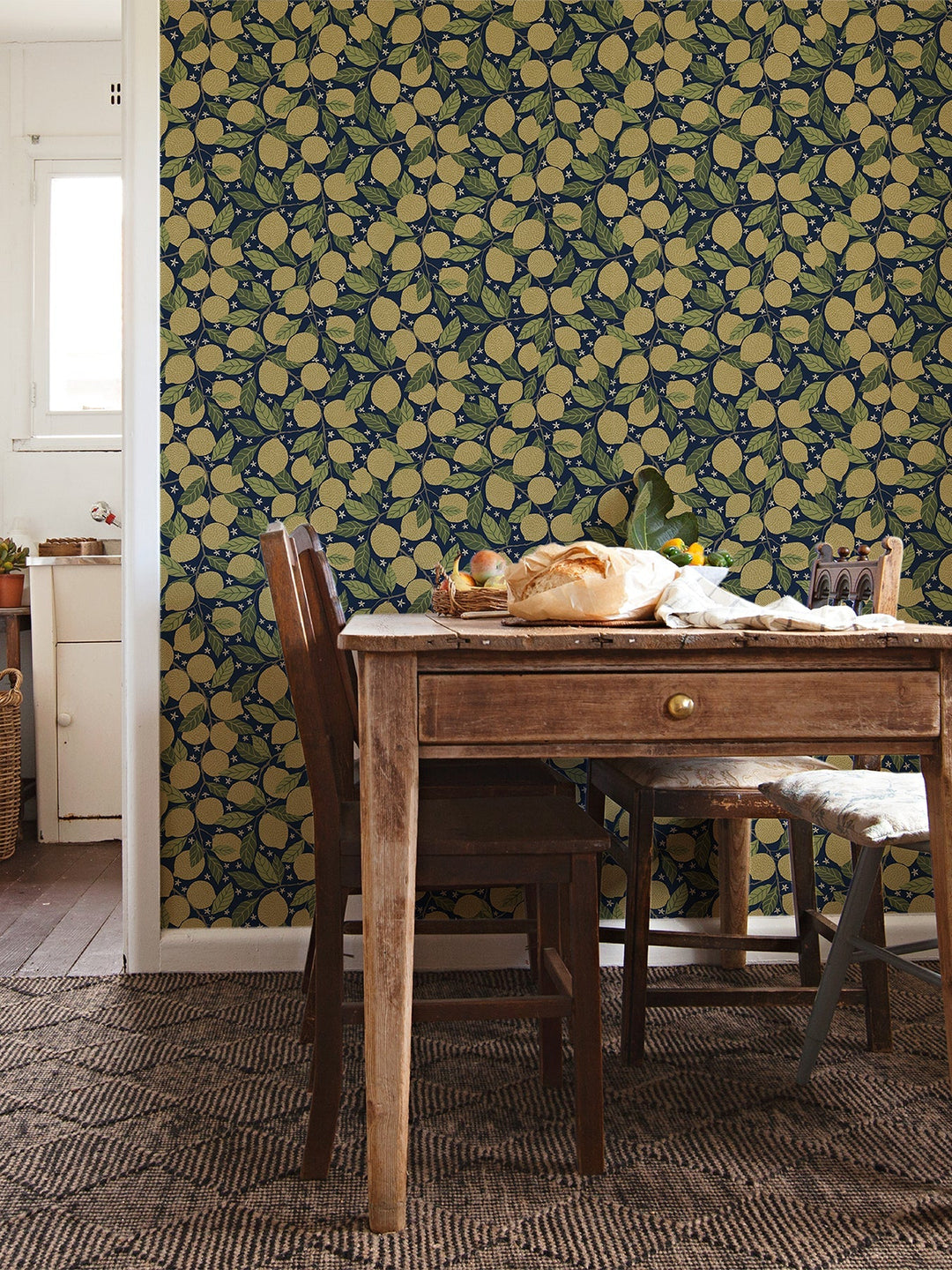 Lemona Navy Fruit Tree Wallpaper by A-Street Prints Designer