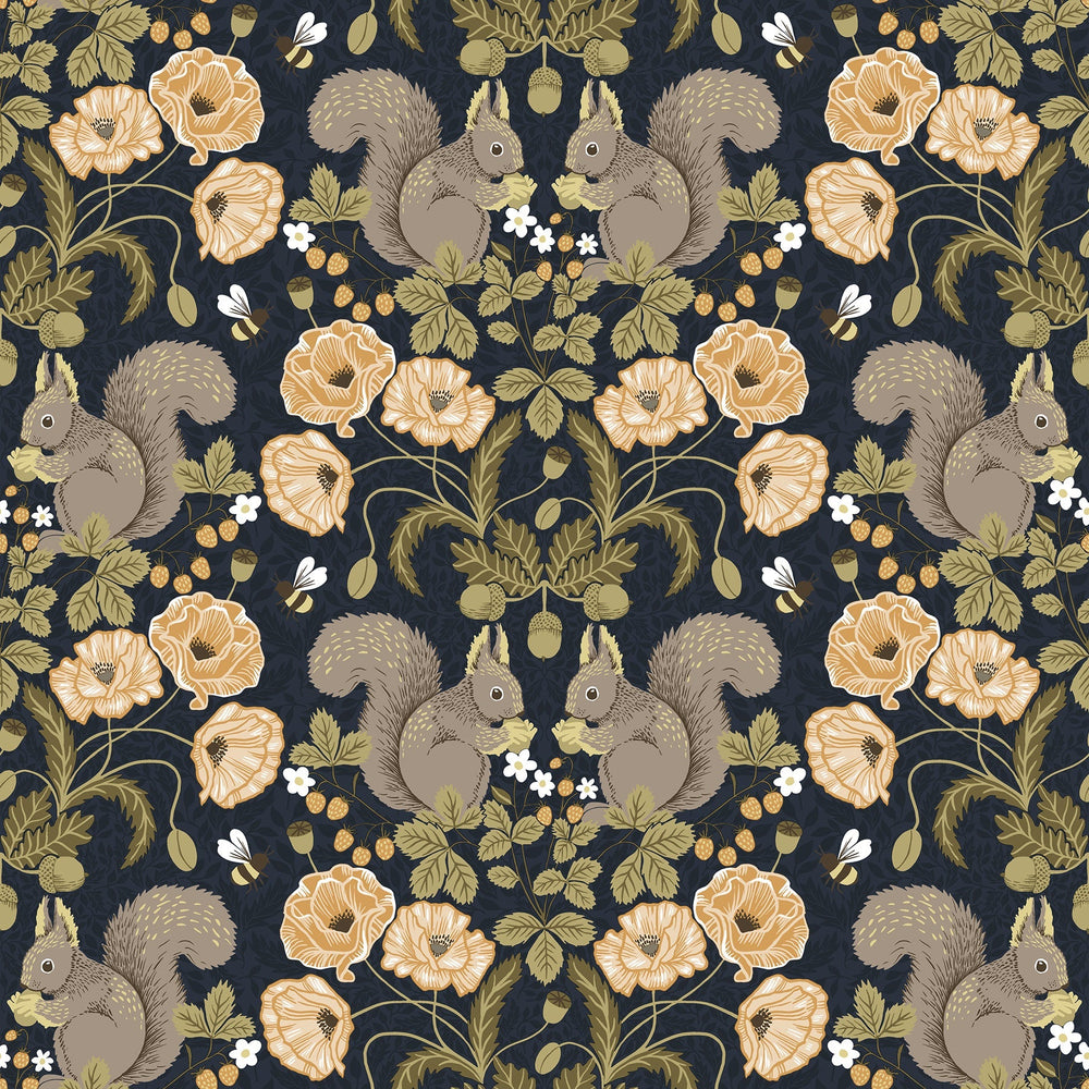 Kurre Dark Blue Woodland Damask Wallpaper by A-Street Prints Designer