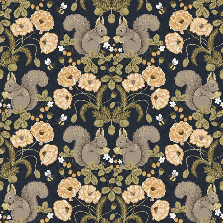 Kurre Dark Blue Woodland Damask Wallpaper by A-Street Prints Designer