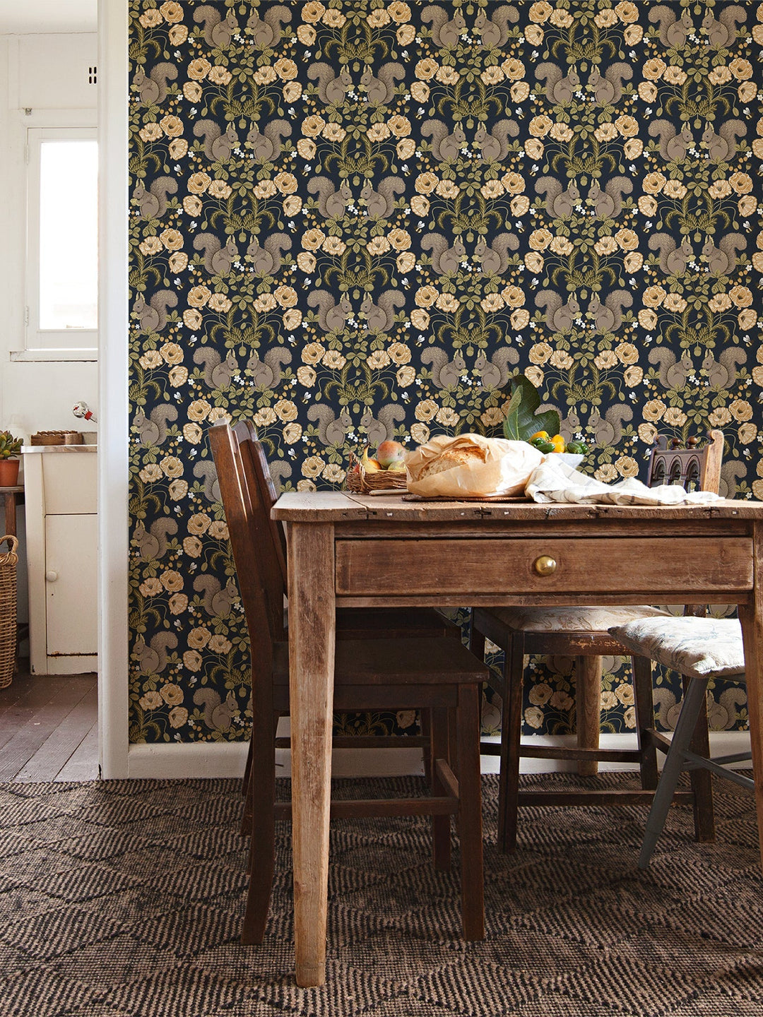 Kurre Dark Blue Woodland Damask Wallpaper by A-Street Prints Designer