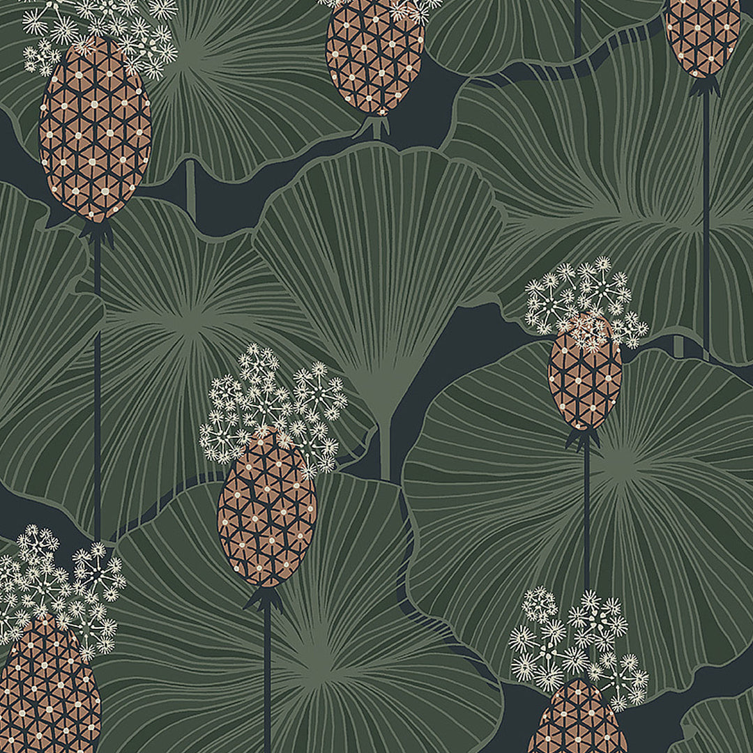 Schumacher Wallcovering Umbrella Leaves - Navy