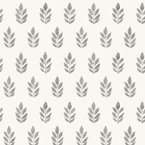 Chesapeake Wallpaper Ervic Charcoal Leaf Block Print
