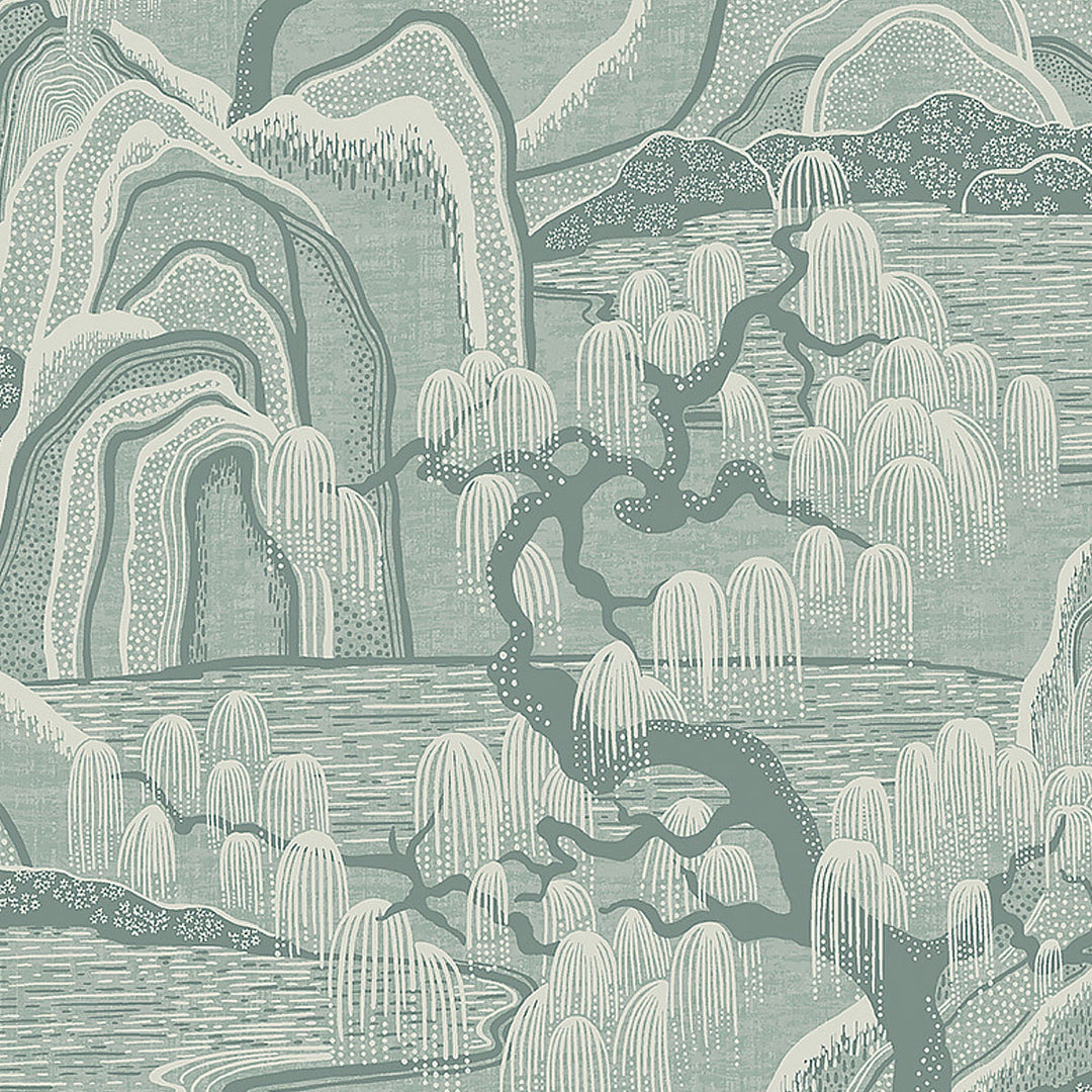 Schumacher Wallcovering Indigo Garden - Mineral