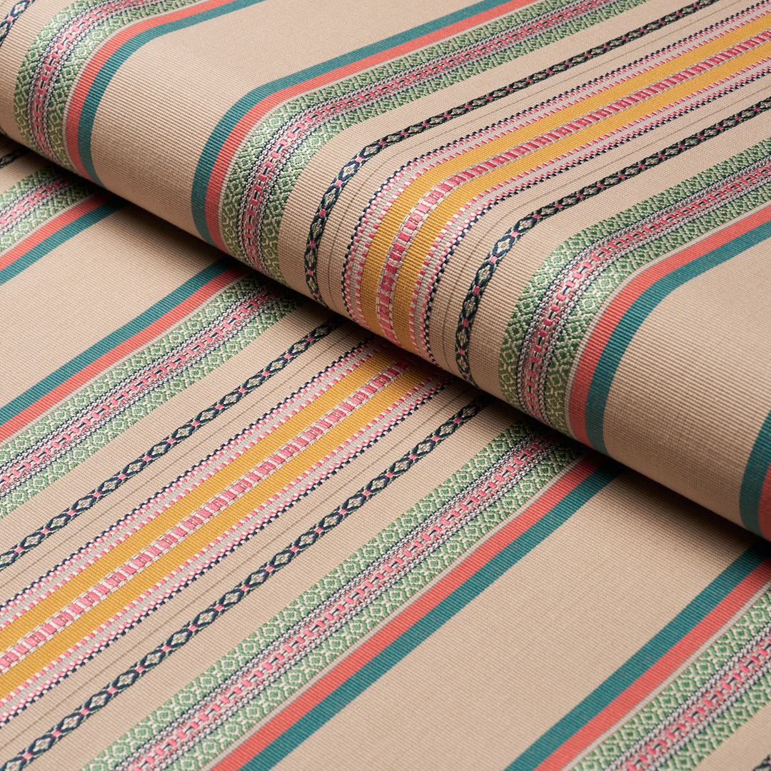 Schumacher Fabric Wellington Stripe - Natural On Multi