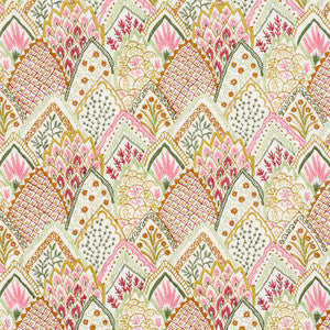 Schumacher Fabric Albizia Embroidery Pink & Leaf 76312