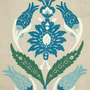 Schumacher Fabric Anagada Embroidery Peacock 74141