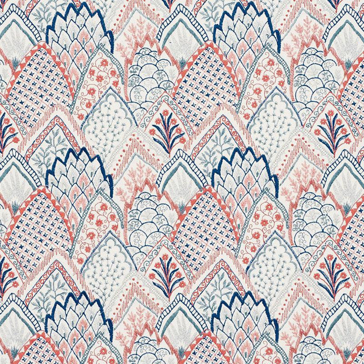 Albizia Embroidery Delft & Rose 76310 by Schumacher Designer Fabric Palampore 8.62" - Swanky Fabrics -