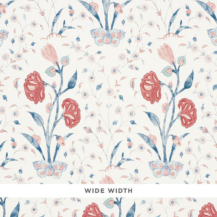 Khilana Floral Delft & Rose 5009950 by Schumacher Designer Wallpaper Palampore 13.5" - Swanky Fabrics -