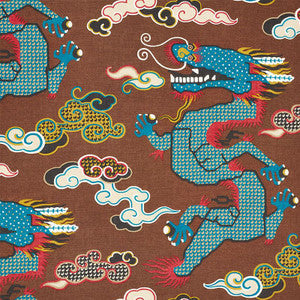 Schumacher Fabric Magical Ming Dragon Brown 178592