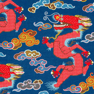 Schumacher Fabric Magical Ming Dragon Navy 178590