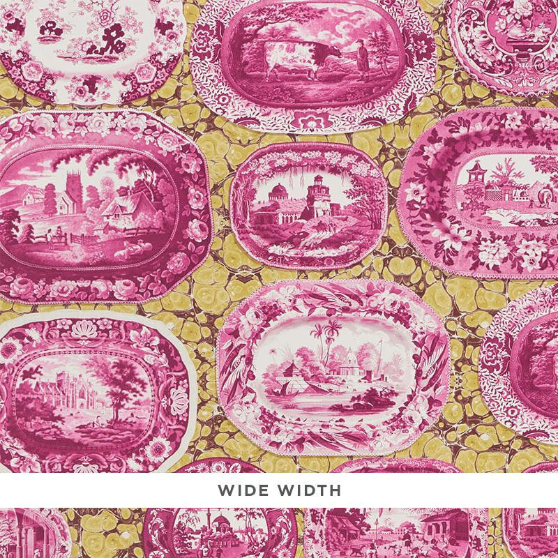 Plates & Platters Magenta & Yellow 5010412 by Schumacher Designer Wallpaper Johnson Hartig 54.0" - Swanky Fabrics -