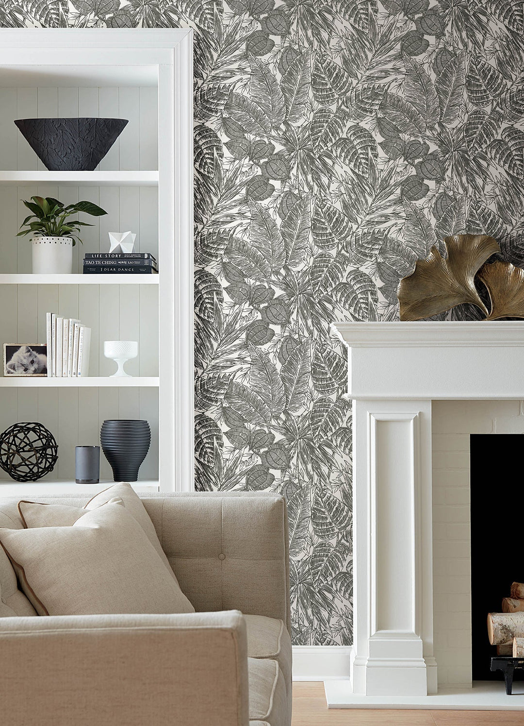 Brentwood Black Palm Leaves Wallpaper by A-Street Prints Designer