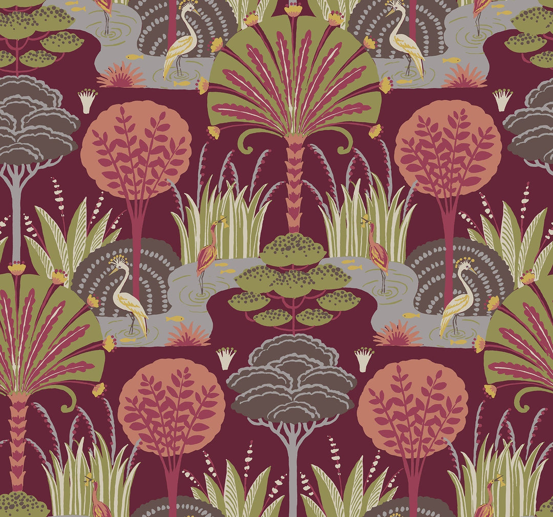 Mandeville Raspberry Tropical Paradise Wallpaper by A-Street Prints Designer