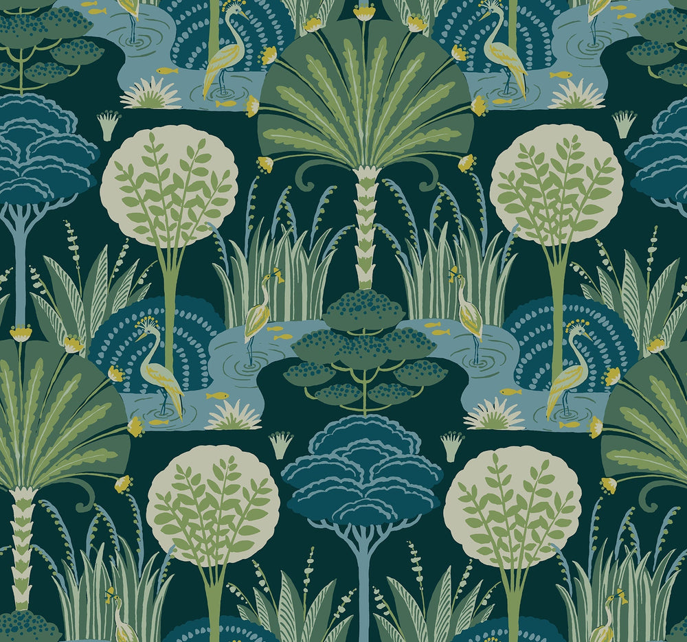 Mandeville Teal Tropical Paradise Wallpaper by A-Street Prints Designer