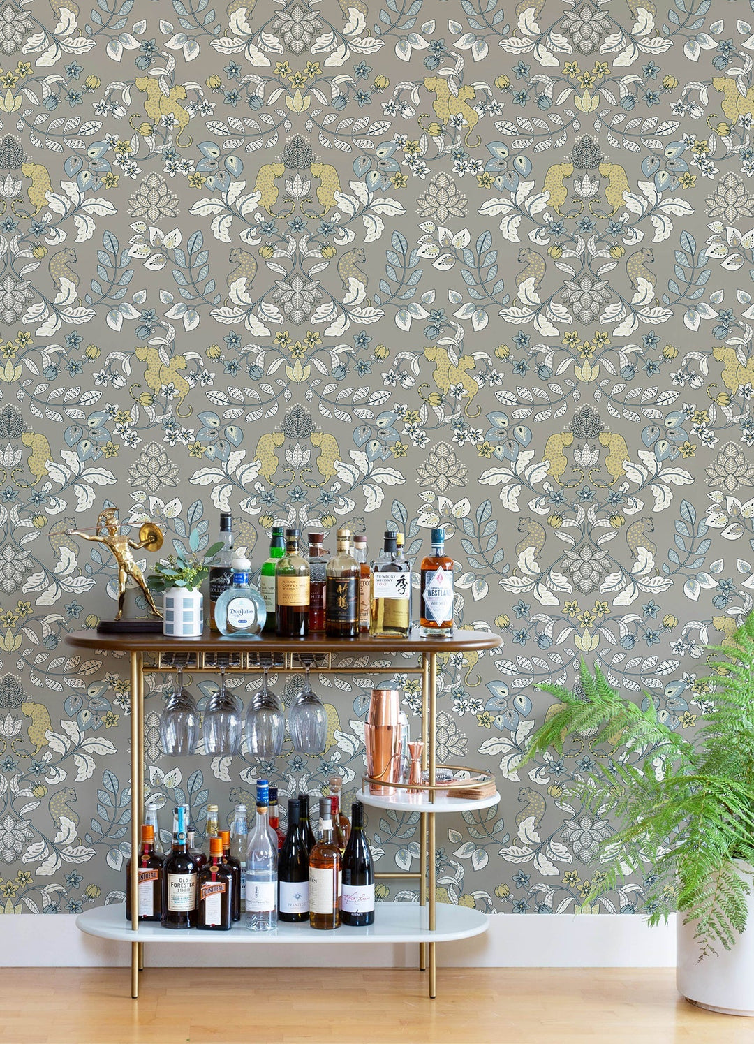 Getty Grey Jungle Damask Wallpaper by A-Street Prints Designer