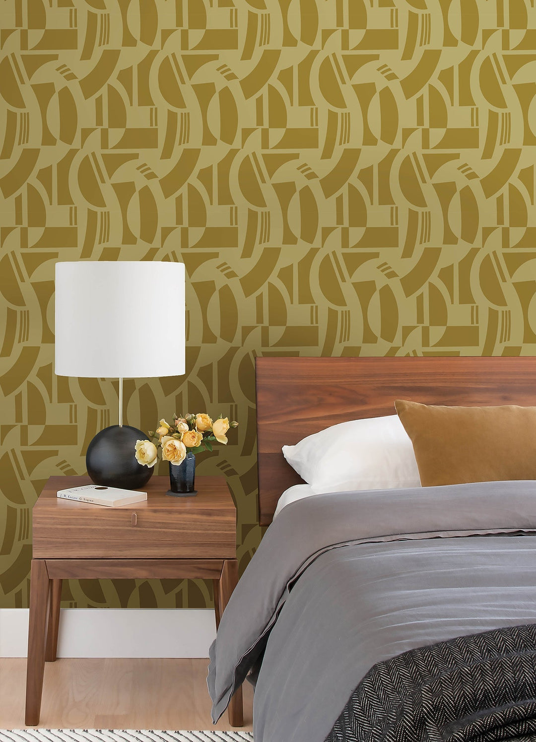Carter Gold Geometric Flock Wallpaper by A-Street Prints Designer