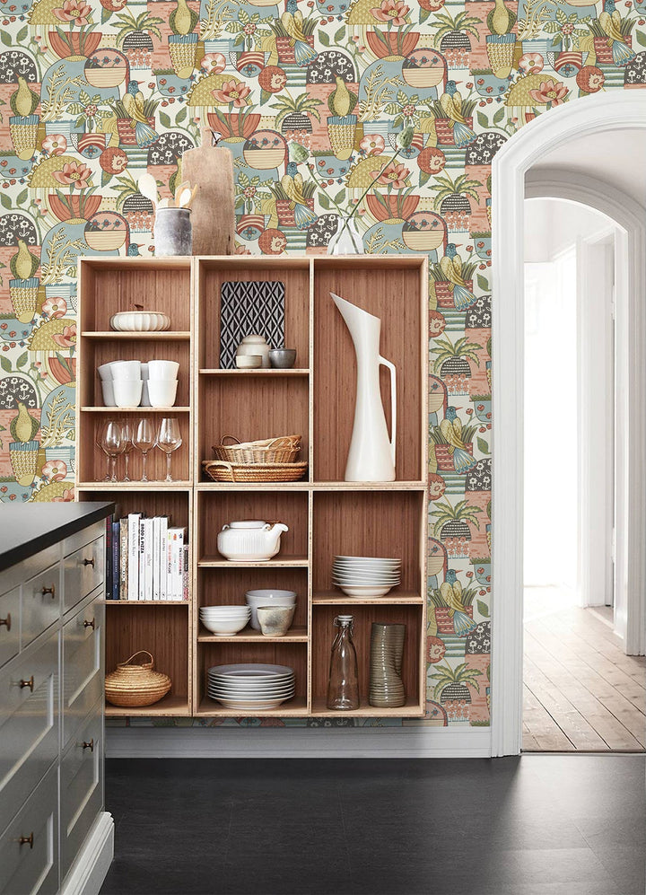 Fika Mustard Blissful Birds & Blooms Wallpaper by A-Street Prints Designer