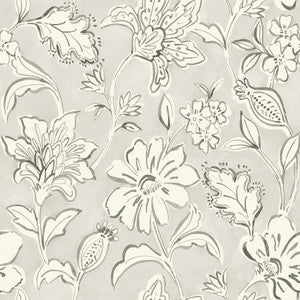Chesapeake Wallpaper Plumeria Grey Floral Trail