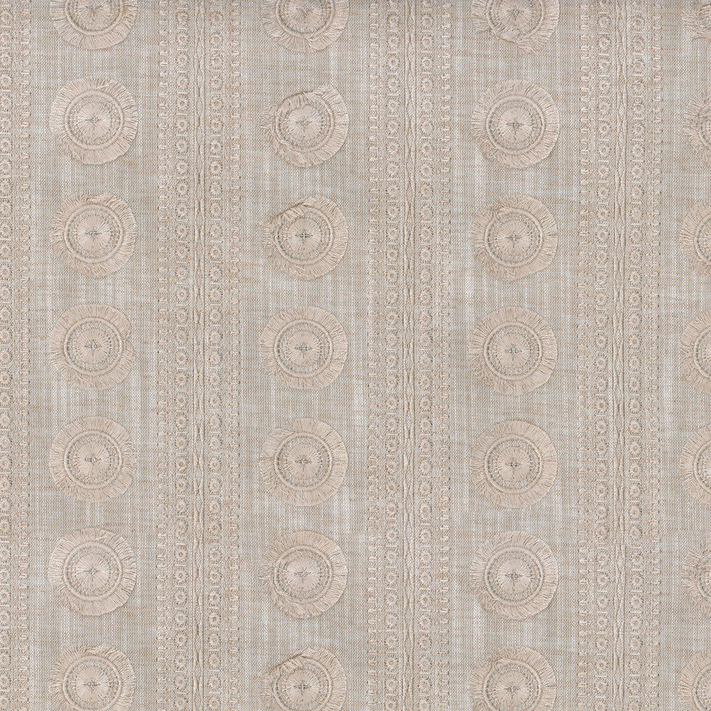 Adornment Emb Sandrift 407370 by PKL Studio Designer Fabric BESPOKEN I Base:83% Polyester 11% Cotton 6% Linen Embroid:100% Rayon INDIA Wyzenbeek 9,000 Horizontal: 3.80" and Vertical: 3.00" 55" - Swanky Fabrics -