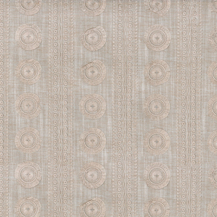 Adornment Emb Sandrift 407370 by PKL Studio Designer Fabric BESPOKEN I Base:83% Polyester 11% Cotton 6% Linen Embroid:100% Rayon INDIA Wyzenbeek 9,000 Horizontal: 3.80" and Vertical: 3.00" 55" - Swanky Fabrics -
