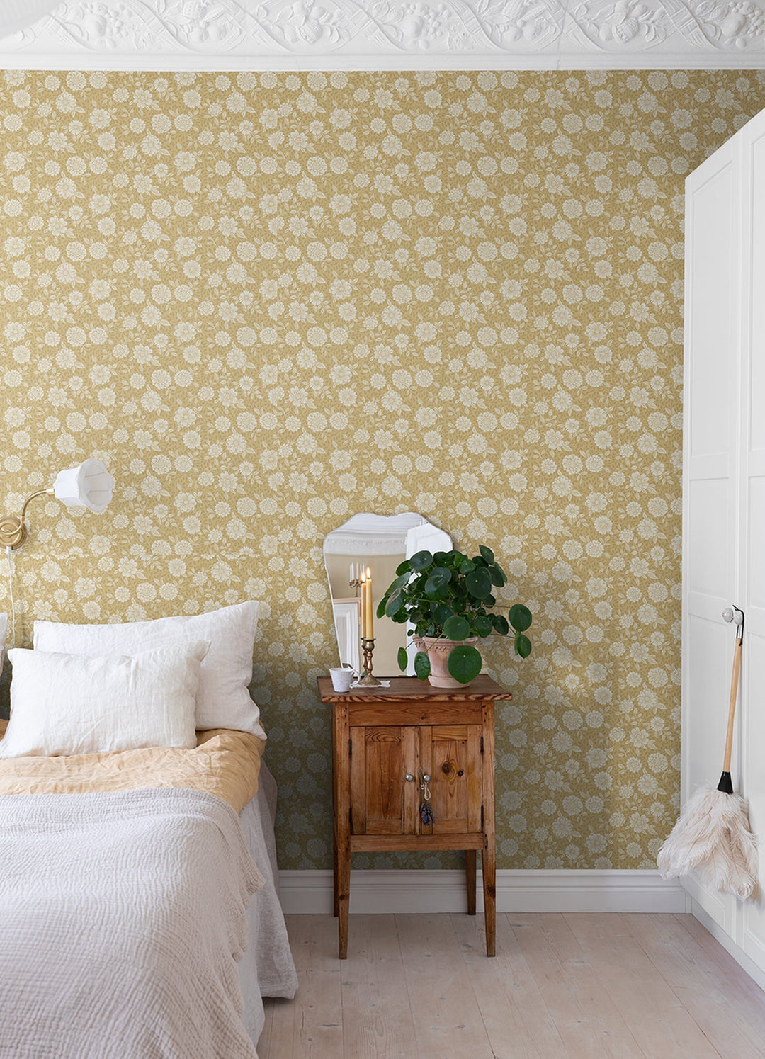 Lizette Mustard Charming Floral Wallpaper by A-Street Prints Designer