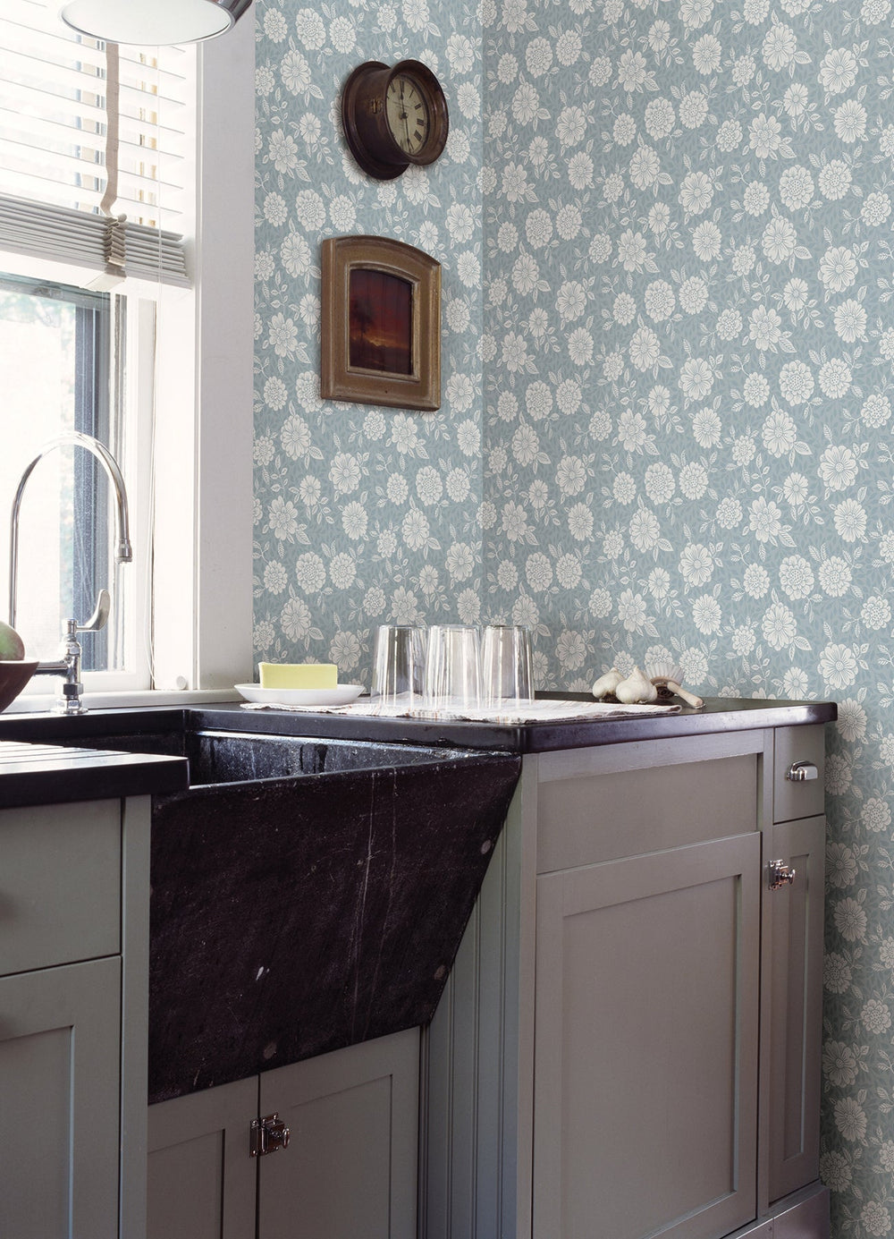 Lizette Light Blue Charming Floral Wallpaper by A-Street Prints Designer