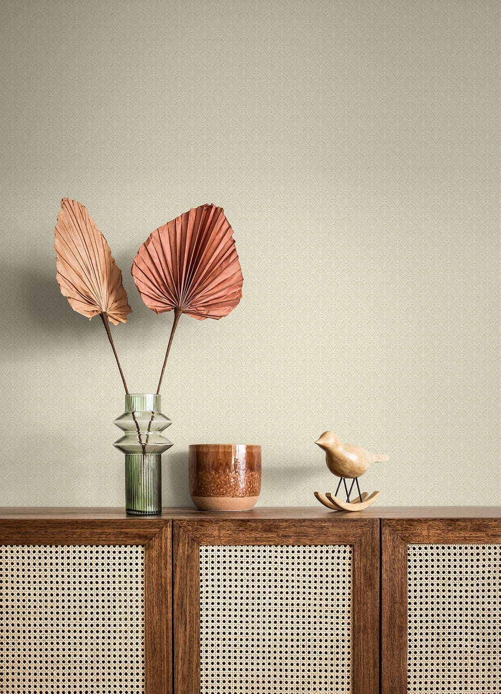 Athena Cream Scalloped Botanical Wallpaper by A-Street Prints Designer