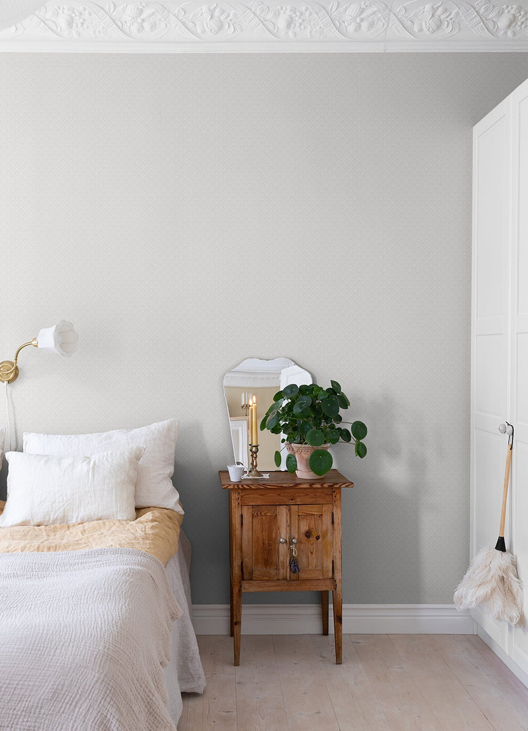 Athena Light Grey Scalloped Botanical Wallpaper by A-Street Prints Designer