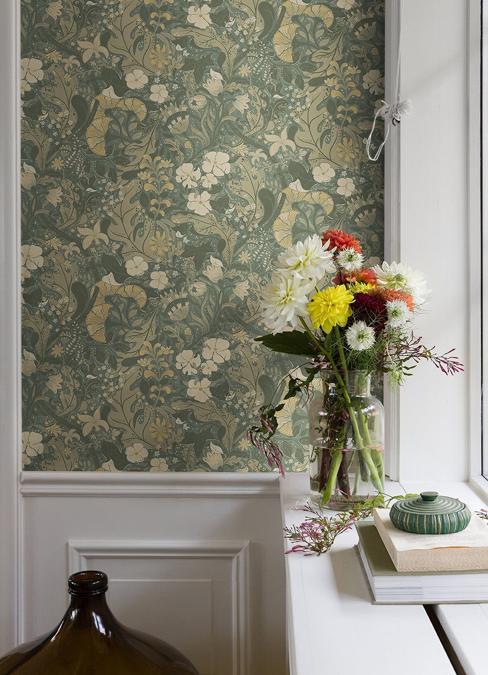Elise Sea Green Nouveau Gardens Wallpaper by A-Street Prints Designer
