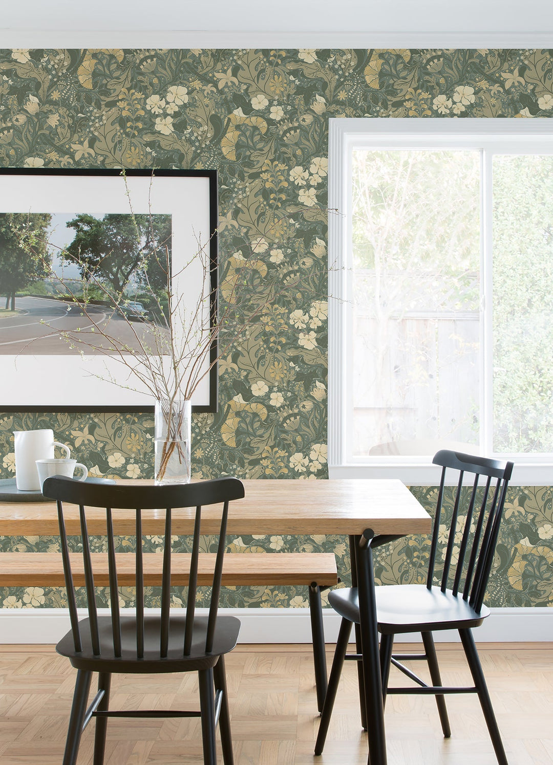 Elise Sea Green Nouveau Gardens Wallpaper by A-Street Prints Designer