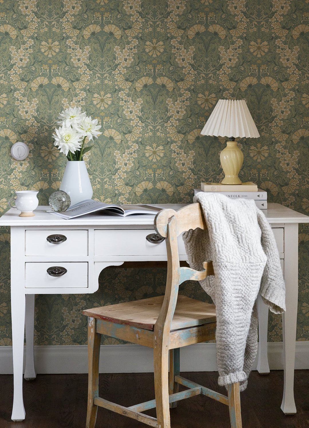 Ojvind Sea Green Floral Ogee Wallpaper by A-Street Prints Designer