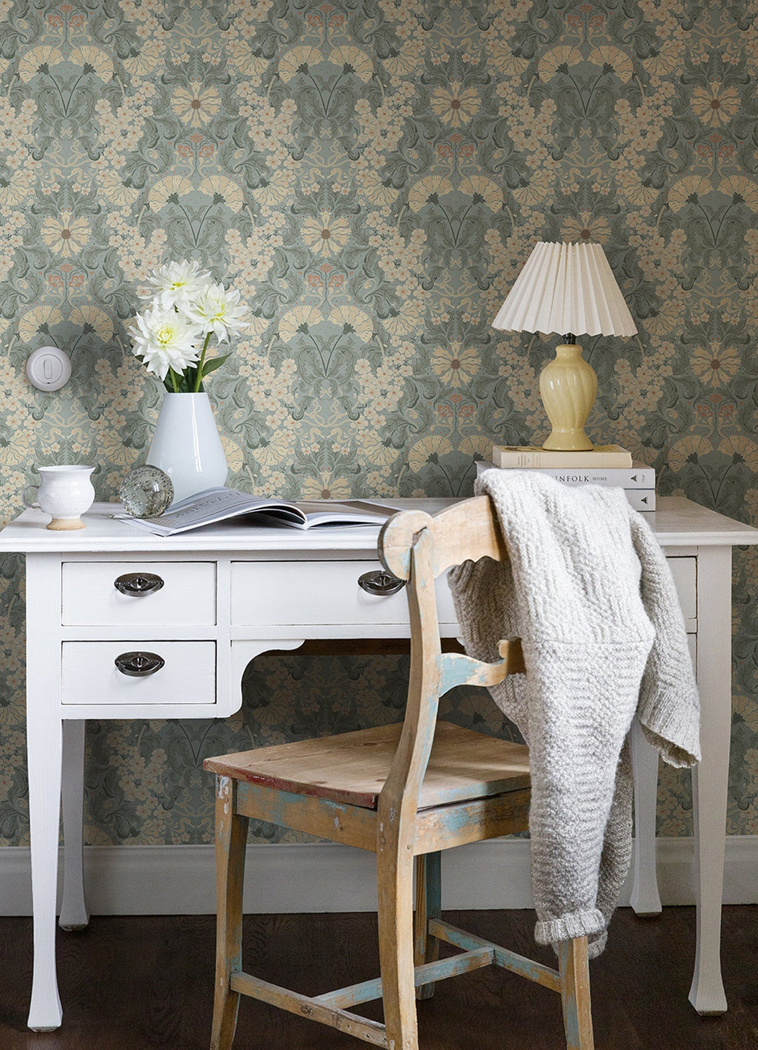 Ojvind Light Blue Floral Ogee Wallpaper by A-Street Prints Designer