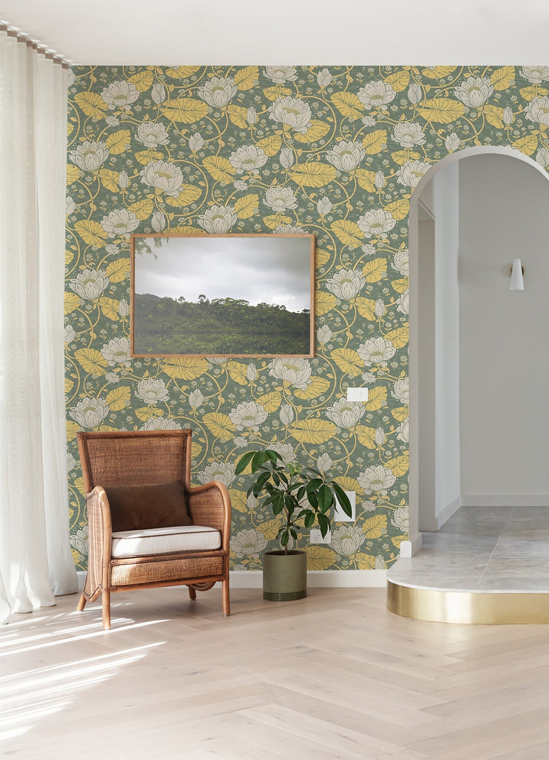 Eva Yellow Lotus Dreams Wallpaper by A-Street Prints Designer