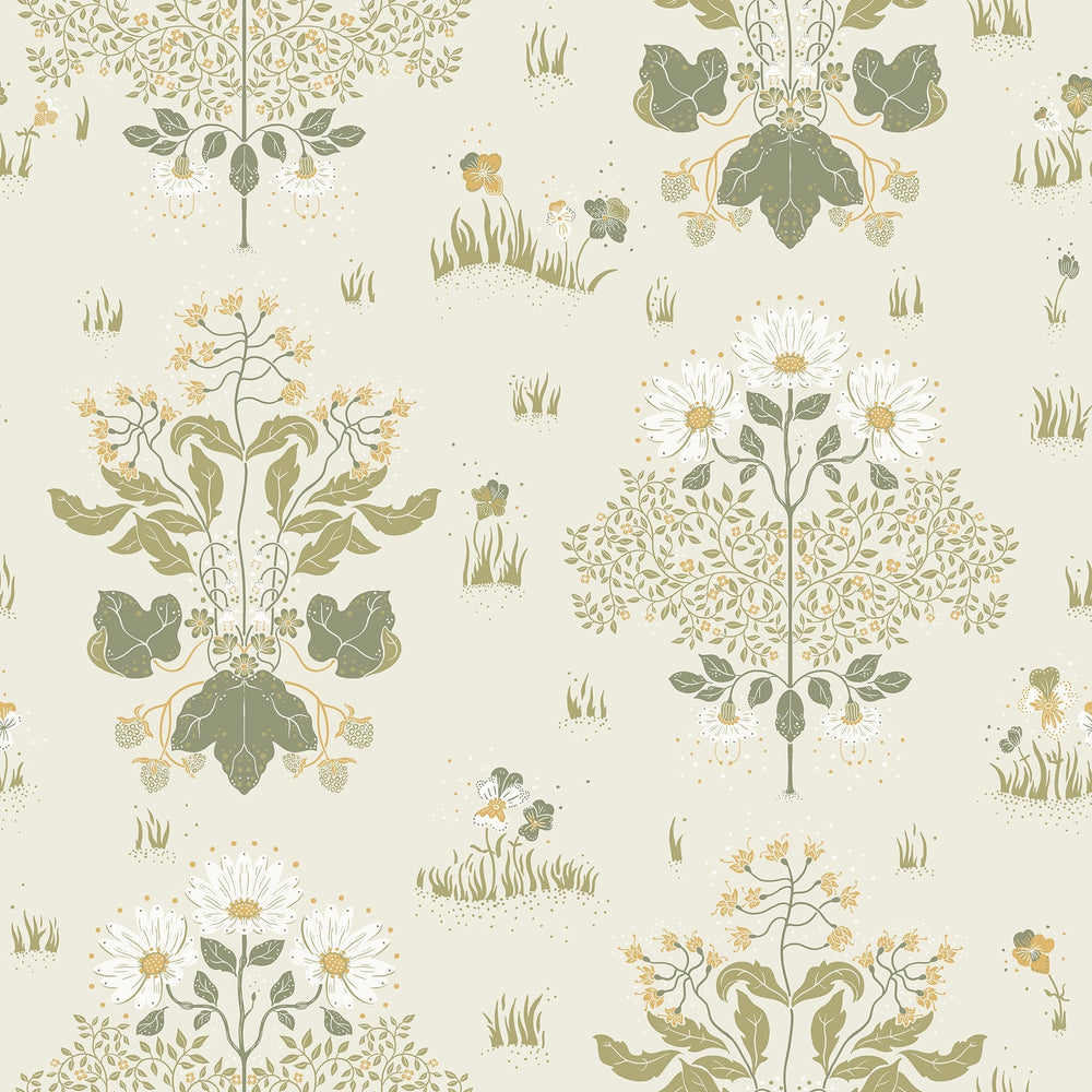 Elda Olive Delicate Daisies Wallpaper by A-Street Prints Designer