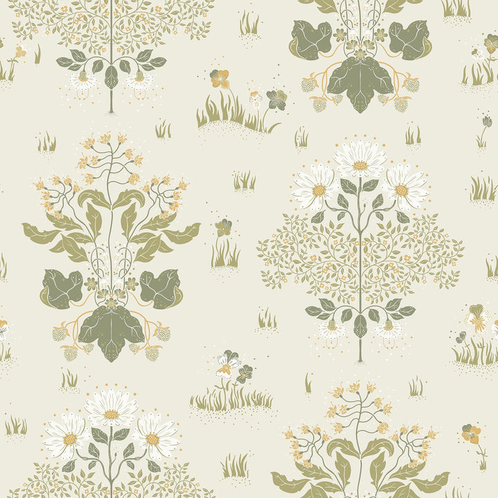 Elda Olive Delicate Daisies Wallpaper by A-Street Prints Designer