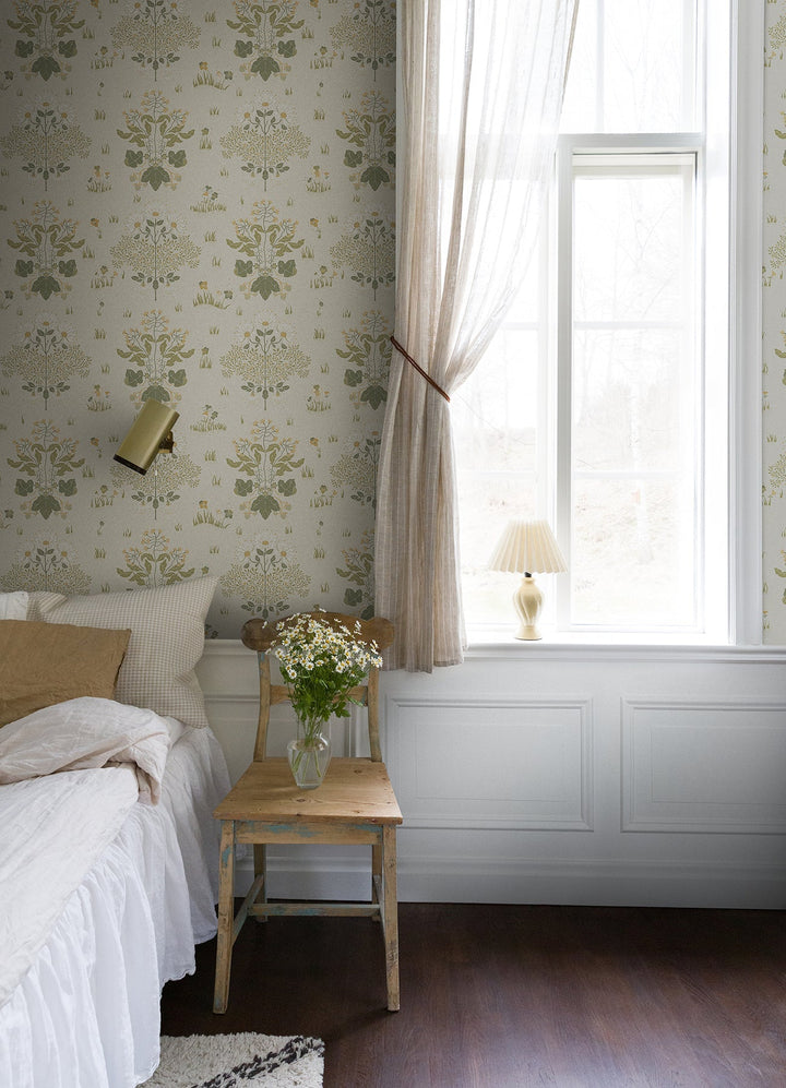 Elda Olive Delicate Daisies Wallpaper by A-Street Prints Designer