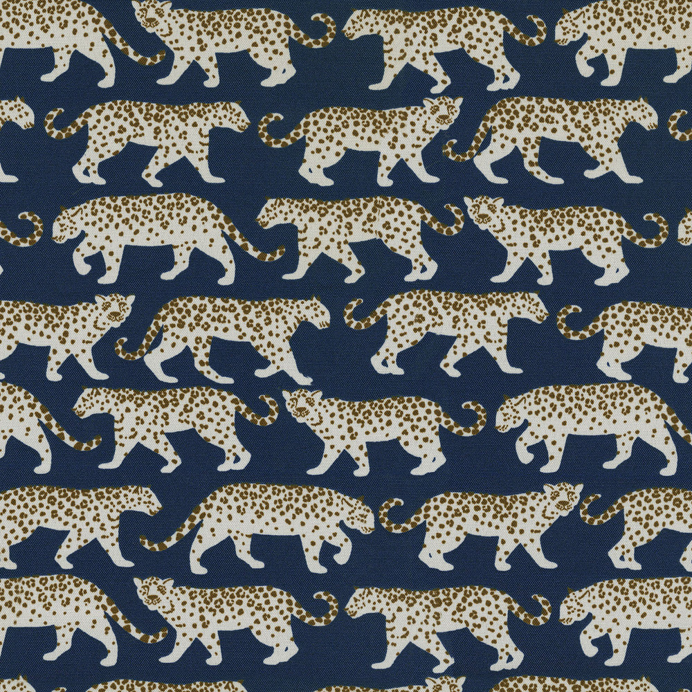 Tiger Walk Navy 409102 by PKL Studio Outdoor Designer Fabric - 50% Polyester 50% Cotton Embroid:100% Rayon Pakistan 51000 Horizontal: 13.5 and Vertical: 12.63 54 - Swanky Fabrics -