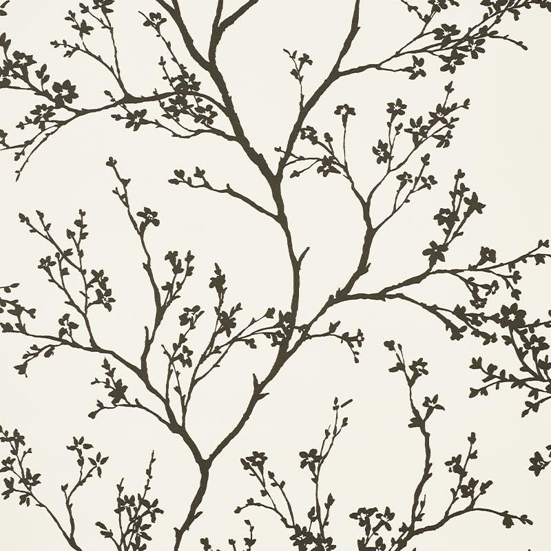 Twiggy Vinyl Black On Ivory 5010150 by Schumacher Designer Wallpaper Silver Lining Performance Wallcoverings 27.0" - Swanky Fabrics -