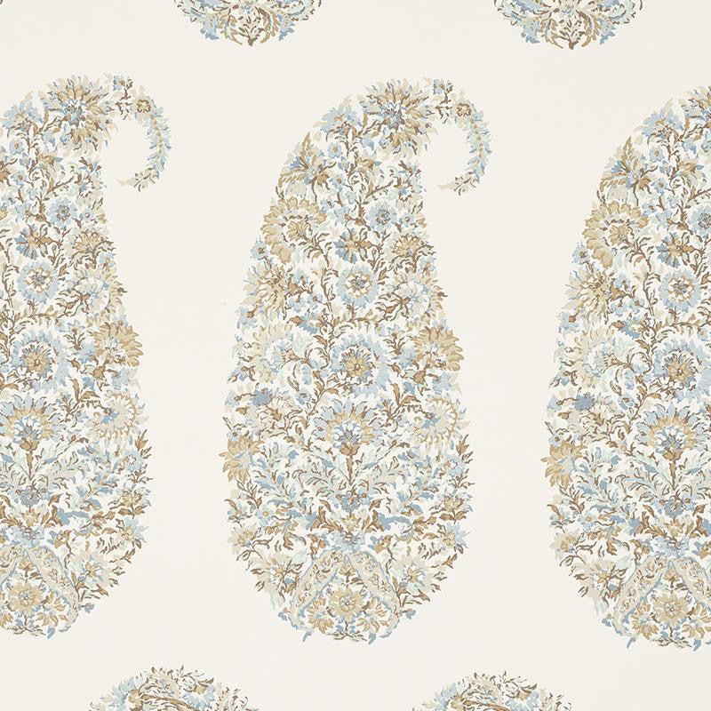 Shirala Paisley Aqua 5009971 by Schumacher Designer Wallpaper Palampore 6.75" - Swanky Fabrics -