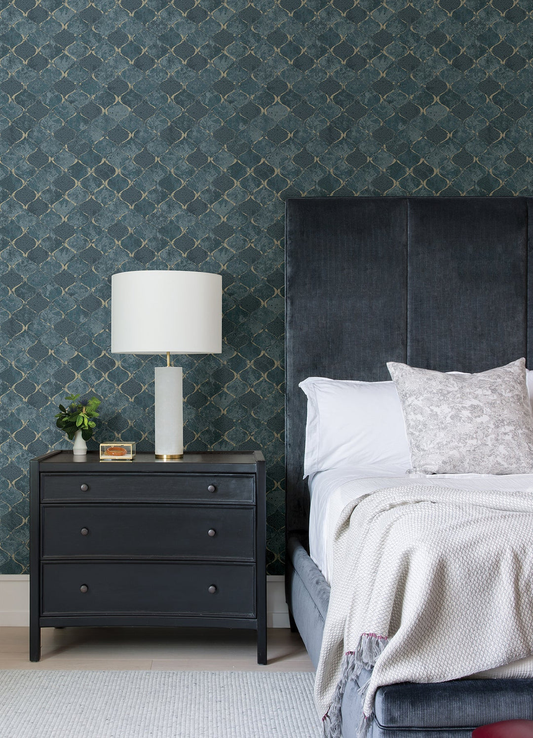 Pilak Blue Ogee Tile Wallpaper by A-Street Prints Designer