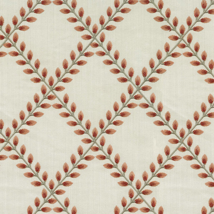 Clover Lane Emb Coral 410570 by PKL Studio Designer Fabric - 100% Polyester Embroid:100% Viscose INDIA 51000 Horizontal: 5.375 and Vertical: 6.25 55 - Swanky Fabrics -