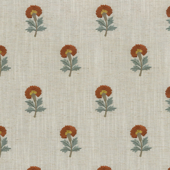 Thistle Embroidery Persimmon 411492 by PKL Studio Designer Fabric - 82% polyester, 11% cotton, 7% linen Emboidery 100% rayon India 51000 Horizontal: 5.3 and Vertical: 6.2 54 - Swanky Fabrics -
