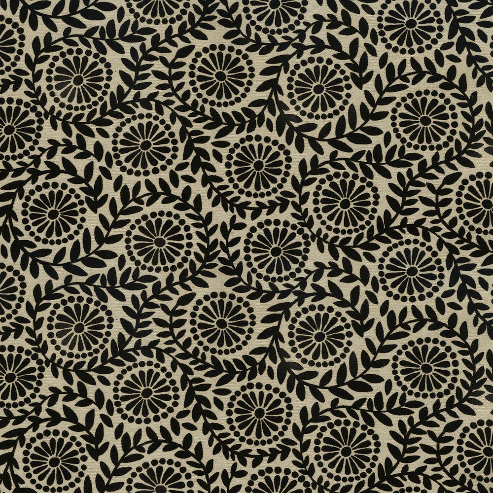 Flock Botanical Black 411640 by PKL Studio Designer Fabric Base 80% Cotton 20% Linen, Flock 100% Acrylic China 51000 Horizontal: 27 and Vertical: 13.5 54 - Swanky Fabrics -