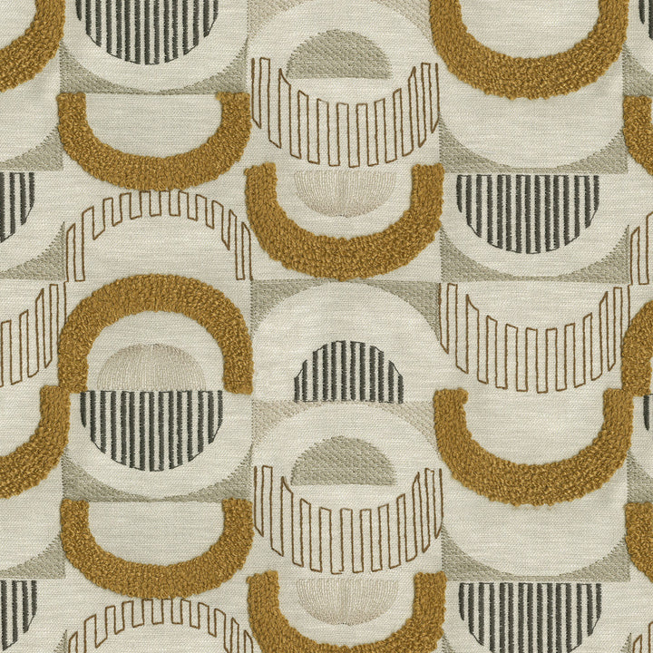 Half Moon Emb Golden 411872 by PKL Studio Designer Fabric Base 71% Polyester 29% Cotton Emb 100% Rayon India 51000 Horizontal: 12.5 and Vertical: 9.25 54 - Swanky Fabrics -