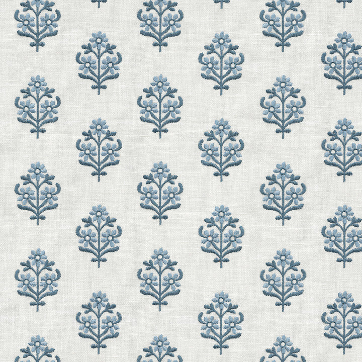 Floral Sprig Emb Porcelain 412380 by PKL Studio Designer Fabric Base 50% polyester, 50% cotton Emb: 100% polyester India 6000 Horizontal: 4.5 and Vertical: 3 55 - Swanky Fabrics -