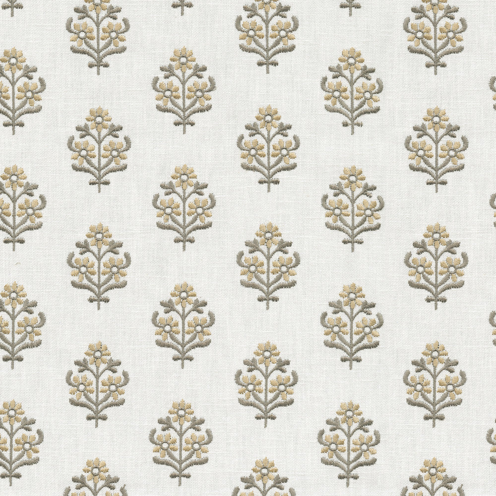 Floral Sprig Emb Mineral 412382 by PKL Studio Designer Fabric Base 50% polyester, 50% cotton Emb: 100% polyester India 6000 Horizontal: 4.5 and Vertical: 3 55 - Swanky Fabrics -